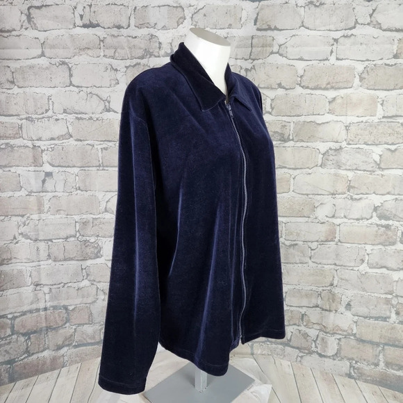 Vintage 80s Club  Monaco Velour Zip Front Track Jacket Navy Blue Size Large - Picture 5 of 8